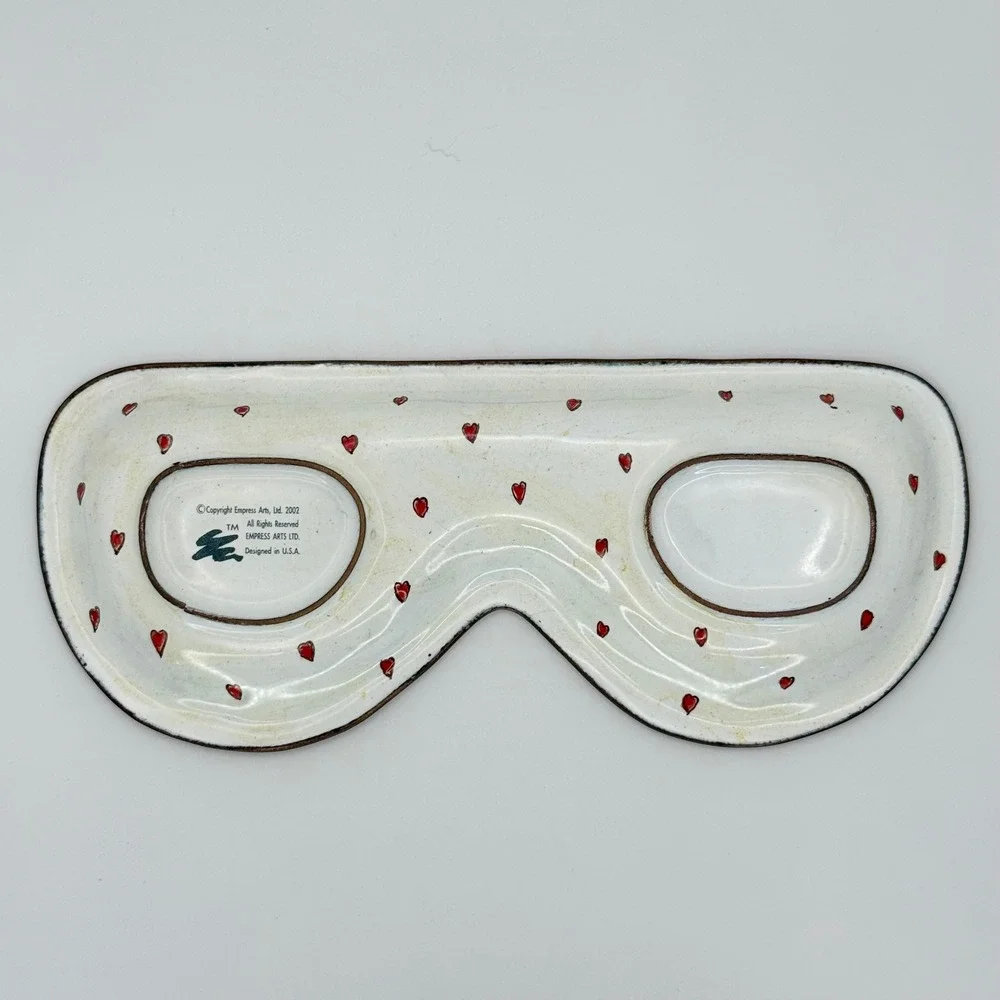 Empress Arts 2002 Handpainted Enamel Trinket Eyeglass Tray Yellow Floral‎ Hearts